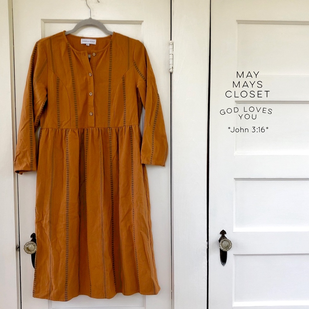 READ Piper and Scoot Roolee MIDI Dress Fall Autumn Pumpkin Rust Pockets Small